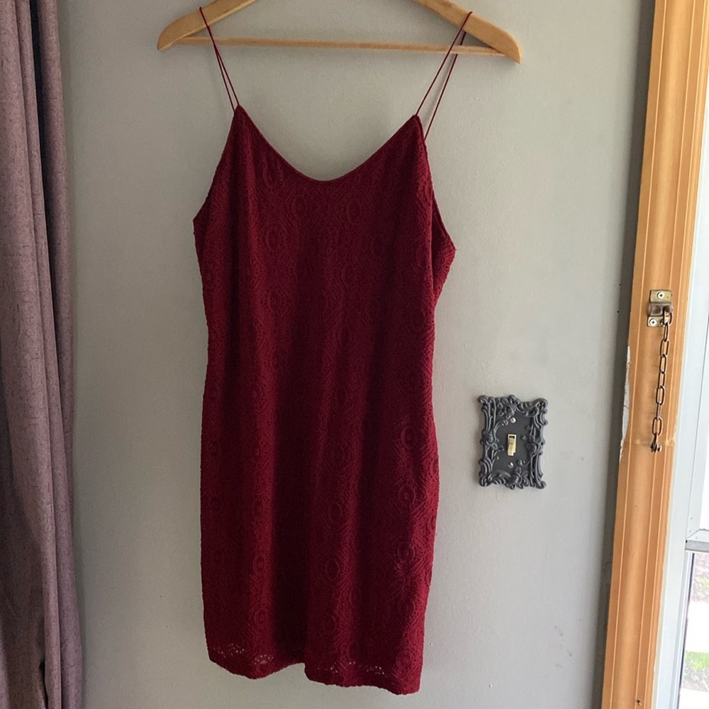 Embroidered Red spaghetti strapped Dress